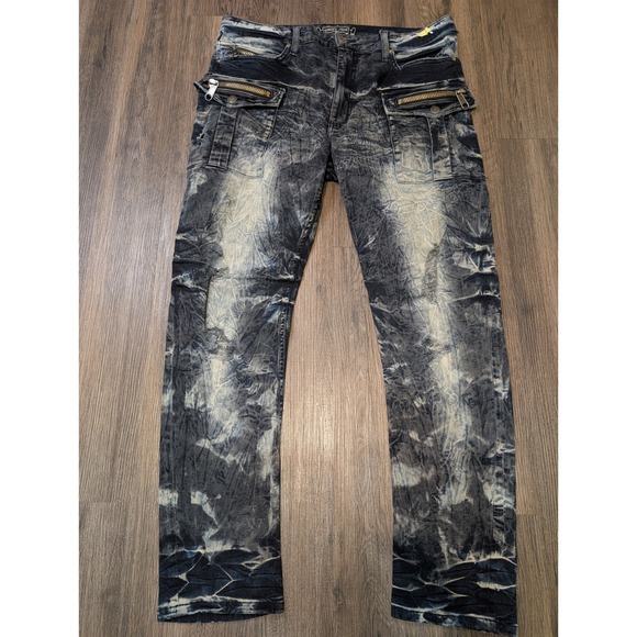 Robin's Jean Moto Jeans Distressed Bleach Wash Zipper Pockets Denim 36x30 - Picture 1 of 9